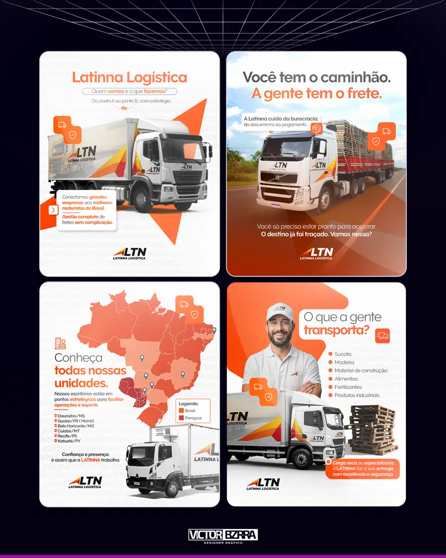 Coleção de peças para redes sociais da Latinna Logística